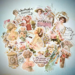 Vintage Victorian Style Washi Stickers with Ladies Florals Labels 30 Pcs for Journals Cards Collage Scrapbook and Paper Crafts