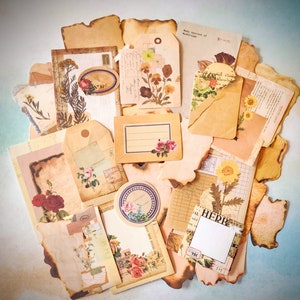 Vintage Rustic Style Variety of Labels Collage Paper and Burned Edges Paper Stickers Set 30 Pcs for Collage Junk Journals and Paper Crafting