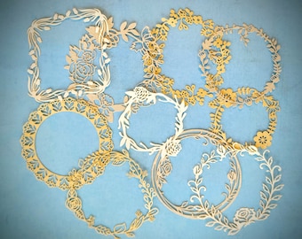 Light Cardstock Brown Shades Dainty Die Cut Wreaths 10 pcs for Cards Journals Scrapbook and Paper Crafts