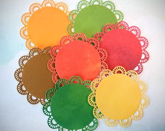 Autumn Fall Colors Round Card Stock Doilies Set 7 pieces 2 3/4 inches for Card Making Scrapbook Journal and Paper Crafts