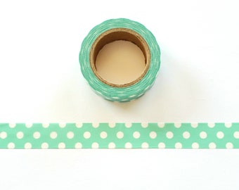 Aqua White Polka Dot Washi Masking Tape, Planner Washi Tape, Junk Journal Tape, Decorative Tape