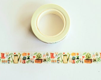 Gardening Theme Washi Tape Roll for Planner Scrapbook Journal, Garden Tools Decorative Removable Tape
