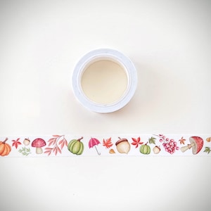 Autumn Fall Theme Washi Tape Roll with Pumpkins Mushrooms Leaves for Planner Journal Card Making Scrapbook and Crafts