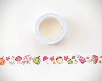 Autumn Fall Theme Washi Tape Roll with Pumpkins Mushrooms Leaves for Planner Journal Card Making Scrapbook and Crafts