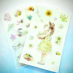 Gardening Girl Theme Sticker Set 4 Sheets for Journals Planners Scrapbook Collage, Flower Garden Theme Stickers