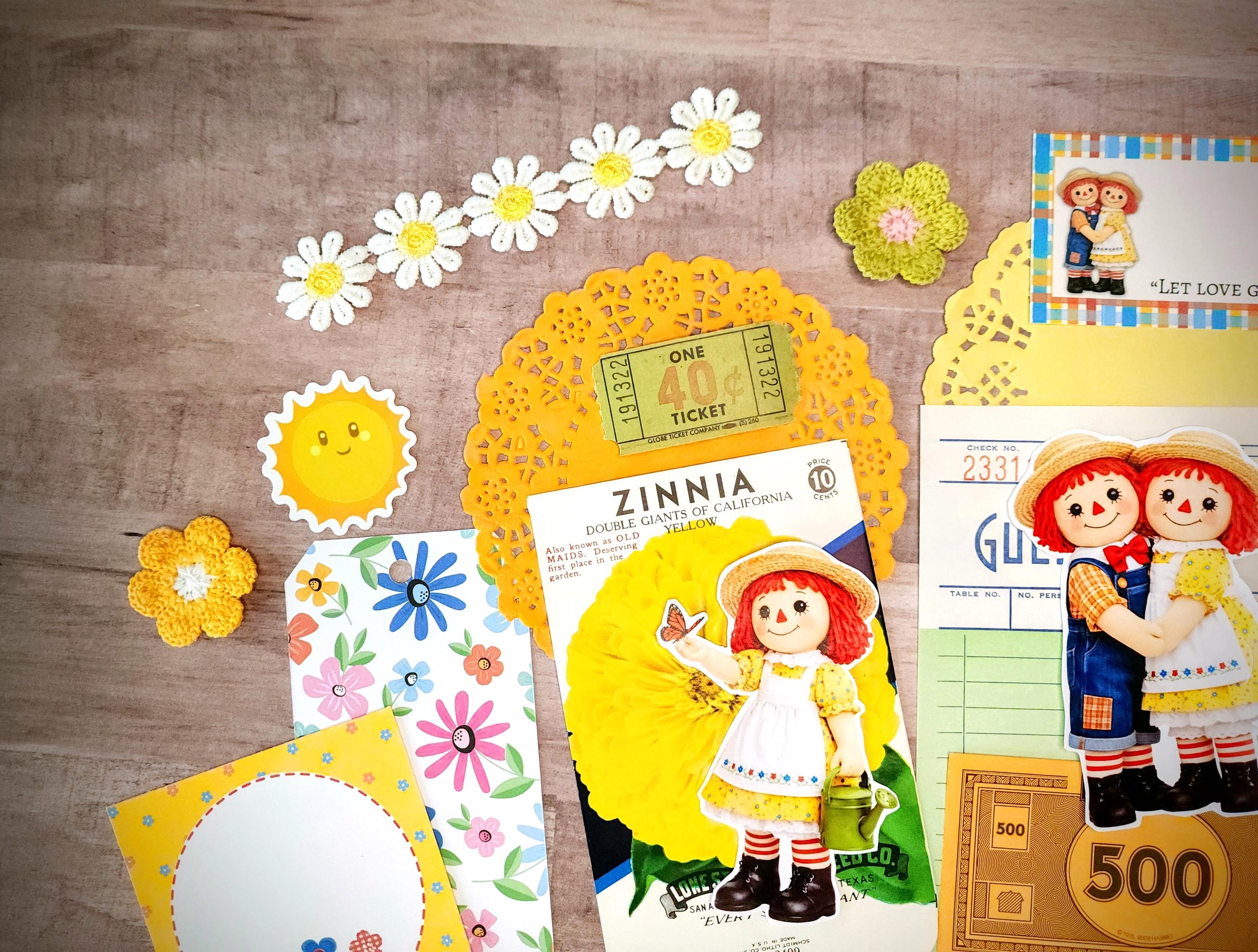 Raggedy Dolls Flower Garden Theme Ephemera Pack for Scrapbooking Junk ...