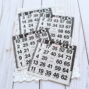 Paper Bingo Cards in Black Color, Set of 10 Bingo Cards for Junk Journals or Scrapbook, Paper Ephemera