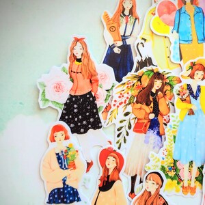 Cute Fashion Girl Stickers Set 12 Pcs for Junk Journal Cards Planner & Paper Crafting, Girl Activity Stickers Decal 3 1/4 to 3 1/2 in tall
