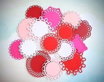 Die Cut Cardstock Doilies in Pink Red White Colors 15 Random Pieces with different Designs and Sizes for Card Making Paper Crafts Scrapbooks