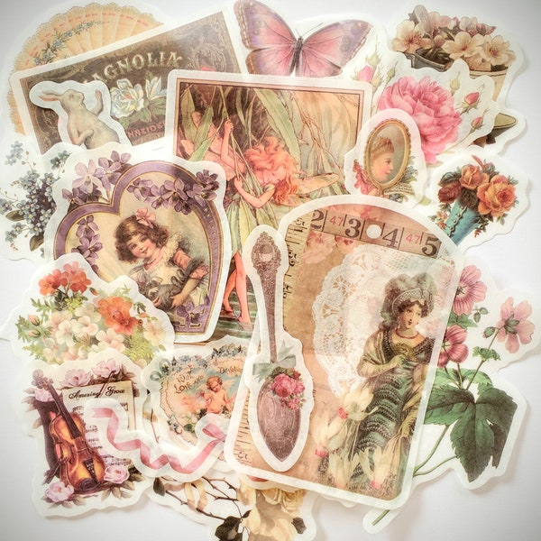 Vintage Victorian Style Washi Stickers 20 Pcs for Planner Journal Collage Scrapbook Cards and Paper Crafts