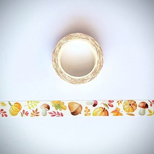 Fall Theme Washi Tape for Planner Journal Card Making, Decorative Tape with Pumpkins Mushrooms Leaves, Autumn Theme Washi Tape