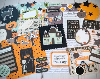 Halloween Ephemera Pack Fun and Whimsical Style in Black Orange Mint Green Colors for Scrapbook Journal Card Making and Paper Crafts