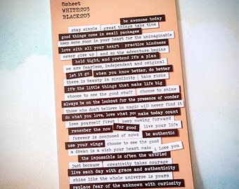 Positive Encouragement Phrases Sentiments Sticker Strips 8 sheets in Pack for Planner Journals Collage Cards, Small Talk Stickers