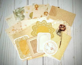 Mixed Papers Kit in Neutral Colors 23 Pcs for Junk Journals Scrapbook Card Making and Paper Crafts, Textured Papers Doilies and Labels Kit