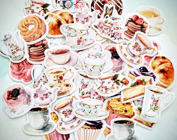 Tea Party Theme Stickers Set With Teacup Teapot Desserts 46 Pieces 1 to ...