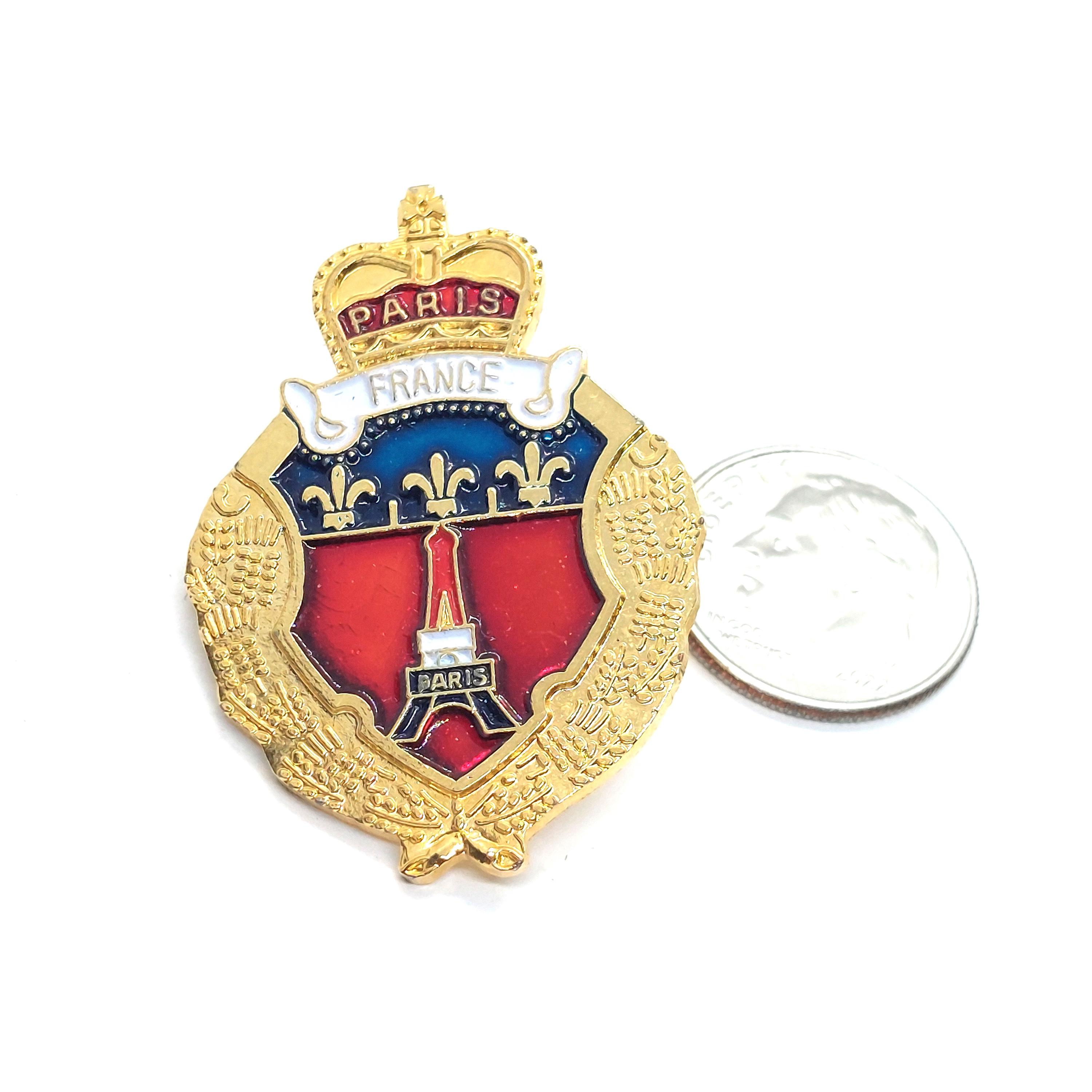 Paris France Crest Lapel Pin Eiffel Tower Fleur De Lis Gold Tone