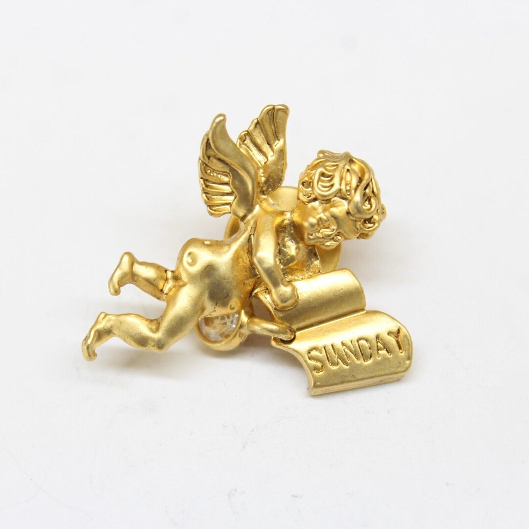 Sunday Angel Cherub Bible Pin Gold Tone Lapel Enamel Collectible TWO ...