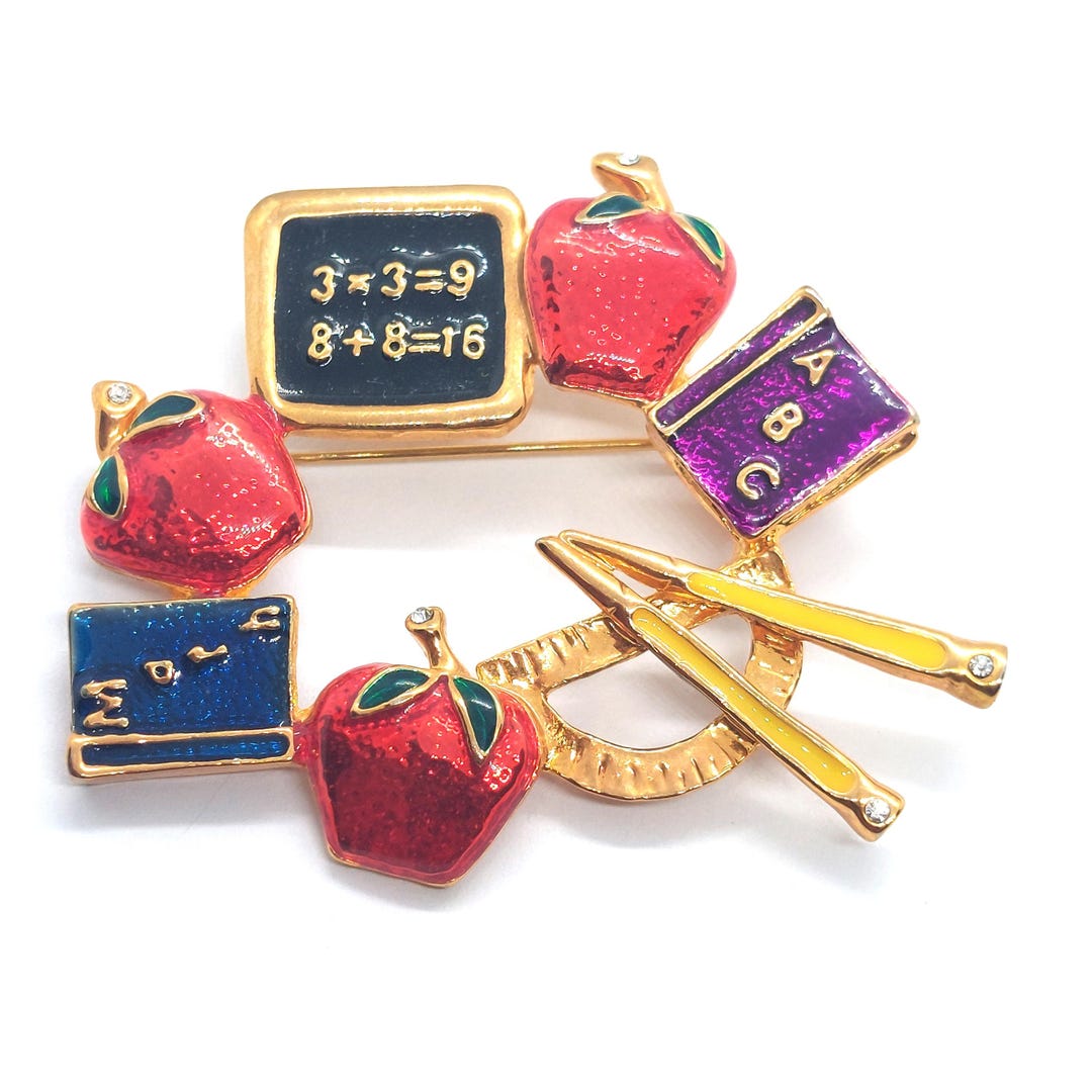 Teacher Appreciation Brooch Pin Math Reading Apples Compass Lapel Award ...