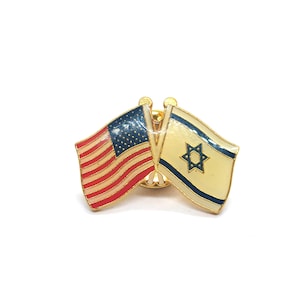 USA and Israel Crossed Flags Friendship Enamel Lapel Pin Gold Tone Vintage