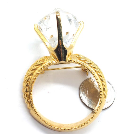 Crystal Solitaire Ring Statement Pin Vintage Over… - image 2