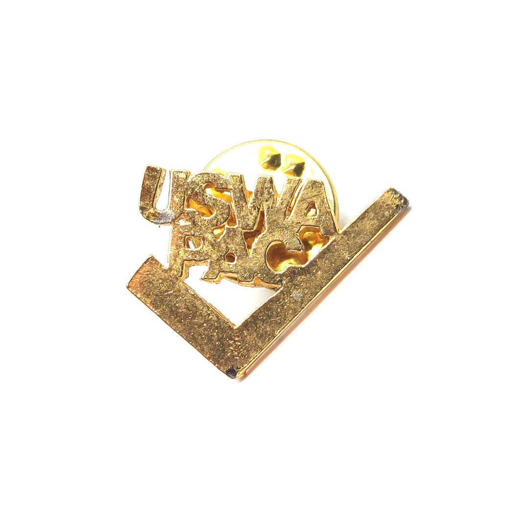 Ahla Pac Pin USWA PAC Lapel Pin Gold Tone Check Mark United Steelworkers Union Badge ...