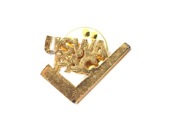 USWA PAC Lapel Pin Gold Tone Check Mark United Steelworkers Union Badge