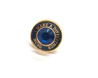 NCSD I Make A Difference Blue Gem Gold Tone Recognition Lapel Pin Vintage