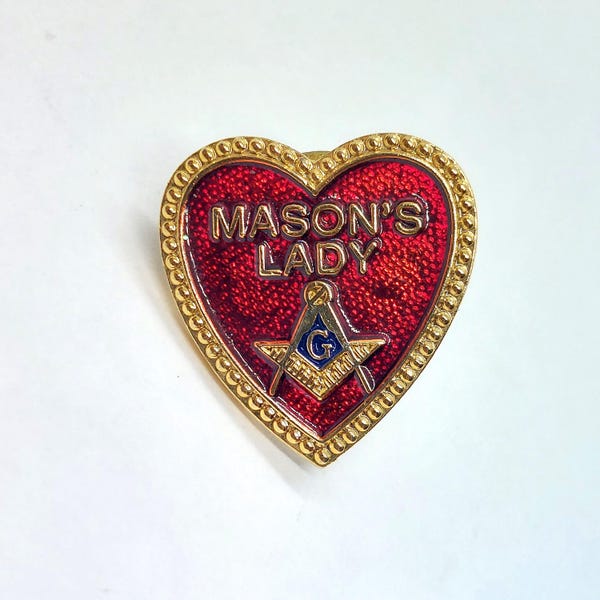 Masons Lady Freemason Square Compass Heart Enamel Lapel Pin Masonic Wife