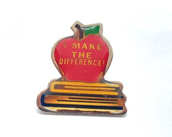 I Make The Difference Teacher Lapel Pin Appreciation Books Motivational Vintage