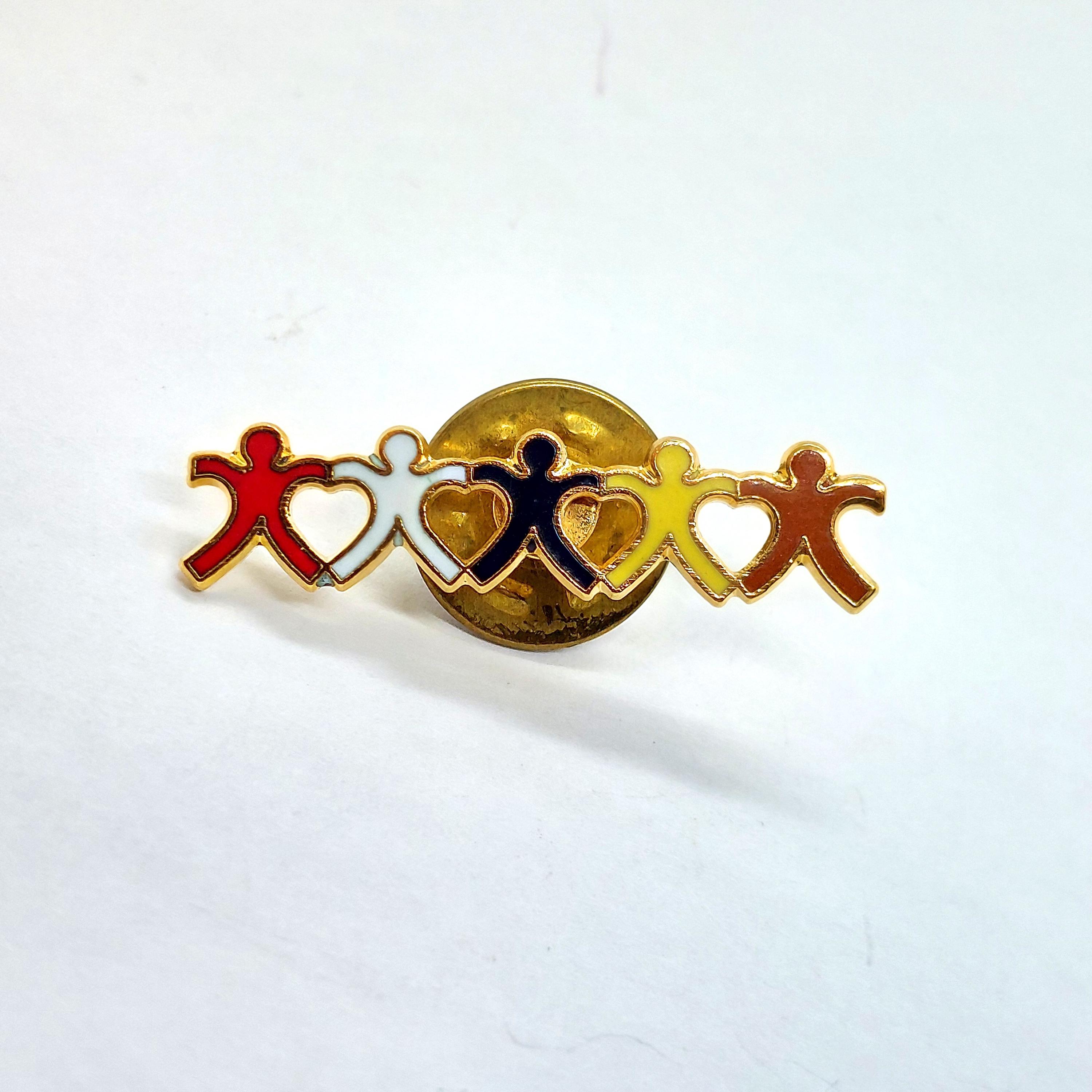 Vintage Unity People Holding Hands Pin Enamel Heart Figures Diversity ...