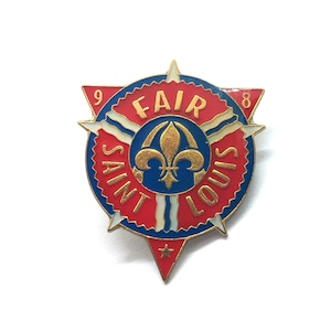Fair Saint Louis 1998  Lapel Pin Fleur De Lis Red Blue Star Vintage Souvenir