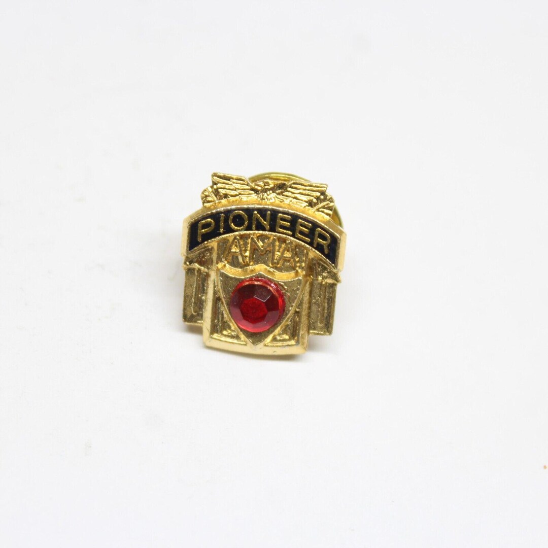 Pioneer AMA American Motorcycle Association Pin Gold Tone Red Faux ...