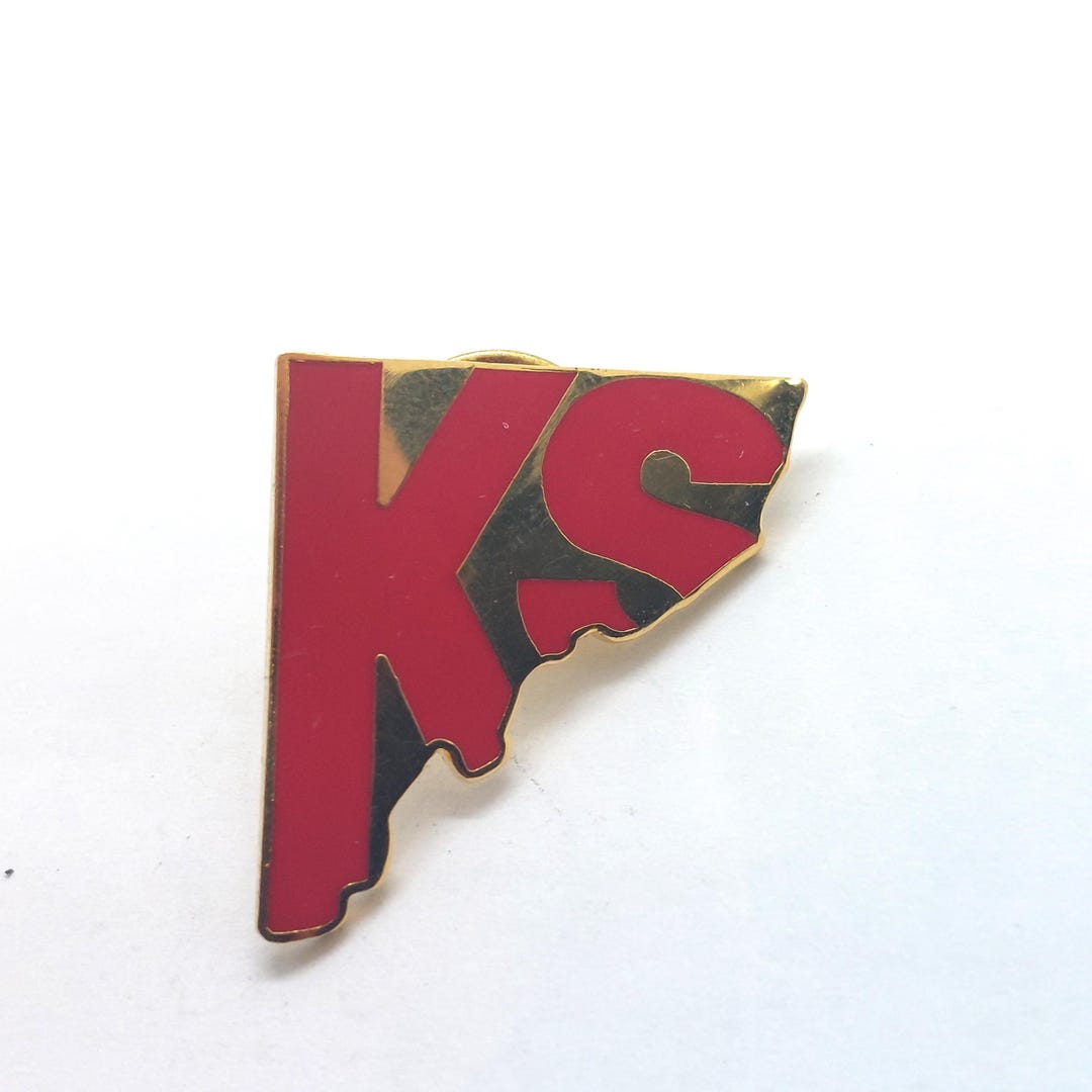 Vintage KS Kansas State Outline Red Letters Souvenir Enamel Lapel Pin ...