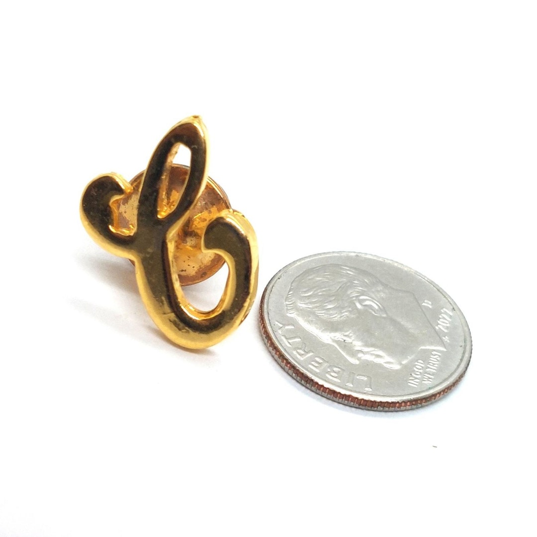 Letter E Gold Tone Lapel Pinback Button Small Script Cursive - Etsy