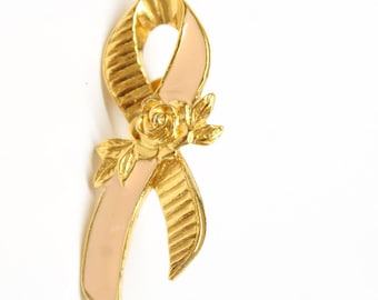 Avon Pink Ribbon Rose Pin Brooch Breast Cancer Awareness Lapel Enamel
