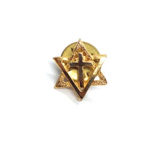 Gold Star Of David And Cross Messianic Christian Jewish Symbol Lapel Pin VTG
