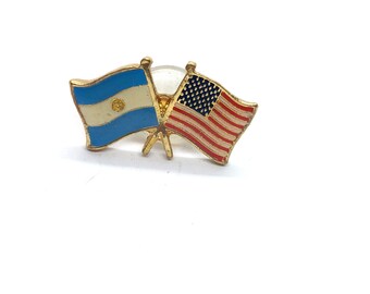 Argentina USA Flags Pin Crossed Lapel Enamel Collectible Patriotic Souvenir VTG