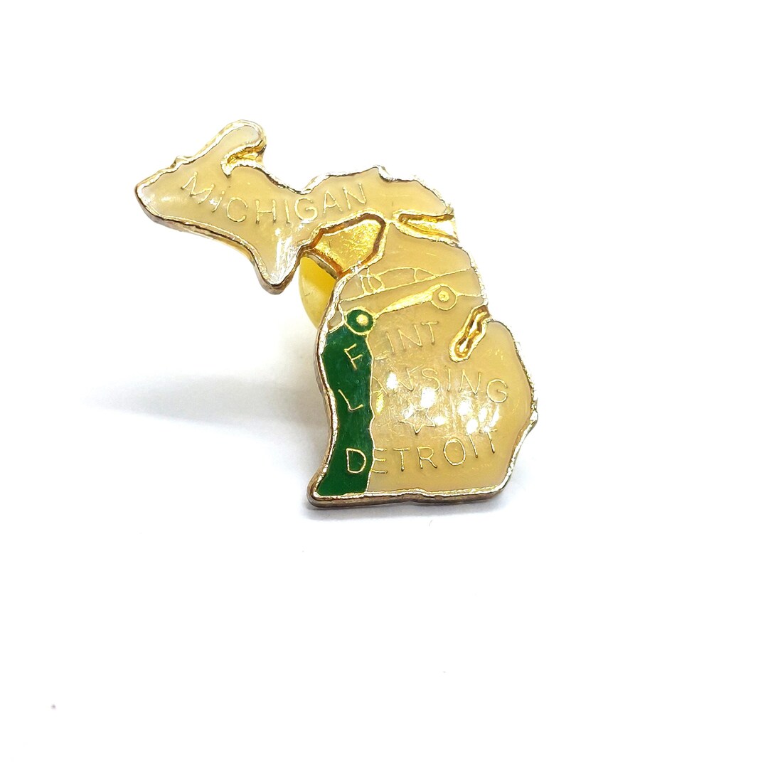 Michigan State Map Pin Flint Lansing Detroit Lapel Enamel Vintage ...