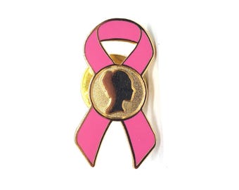 Susan G Komen Cameo Silhouette Pink Ribbon Breast Cancer Awareness Pin Vintage