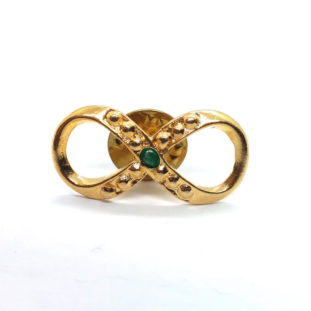 Vintage Infinity Symbol Pin Green Cabochon Stone Eternity Loop Metal ...
