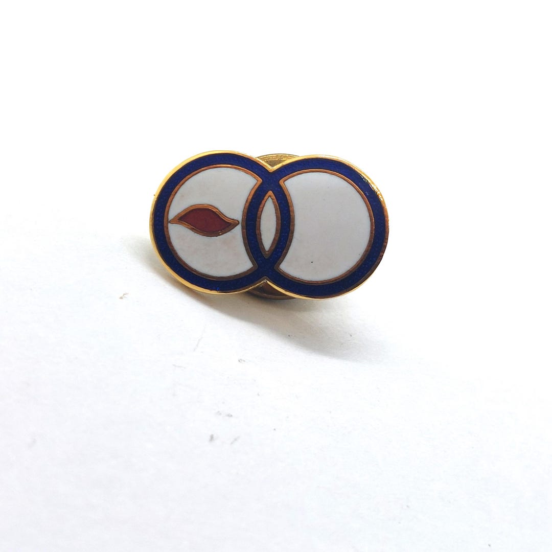 Interlocking Rings Pin Vintage White Blue Enamel Abstract Symbol Lapel ...