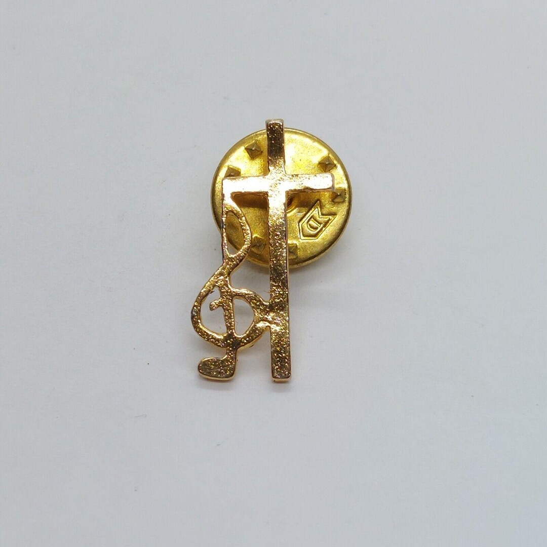 Cross Musical Note Pin Gold Tone Lapel Enamel Collectible - Etsy