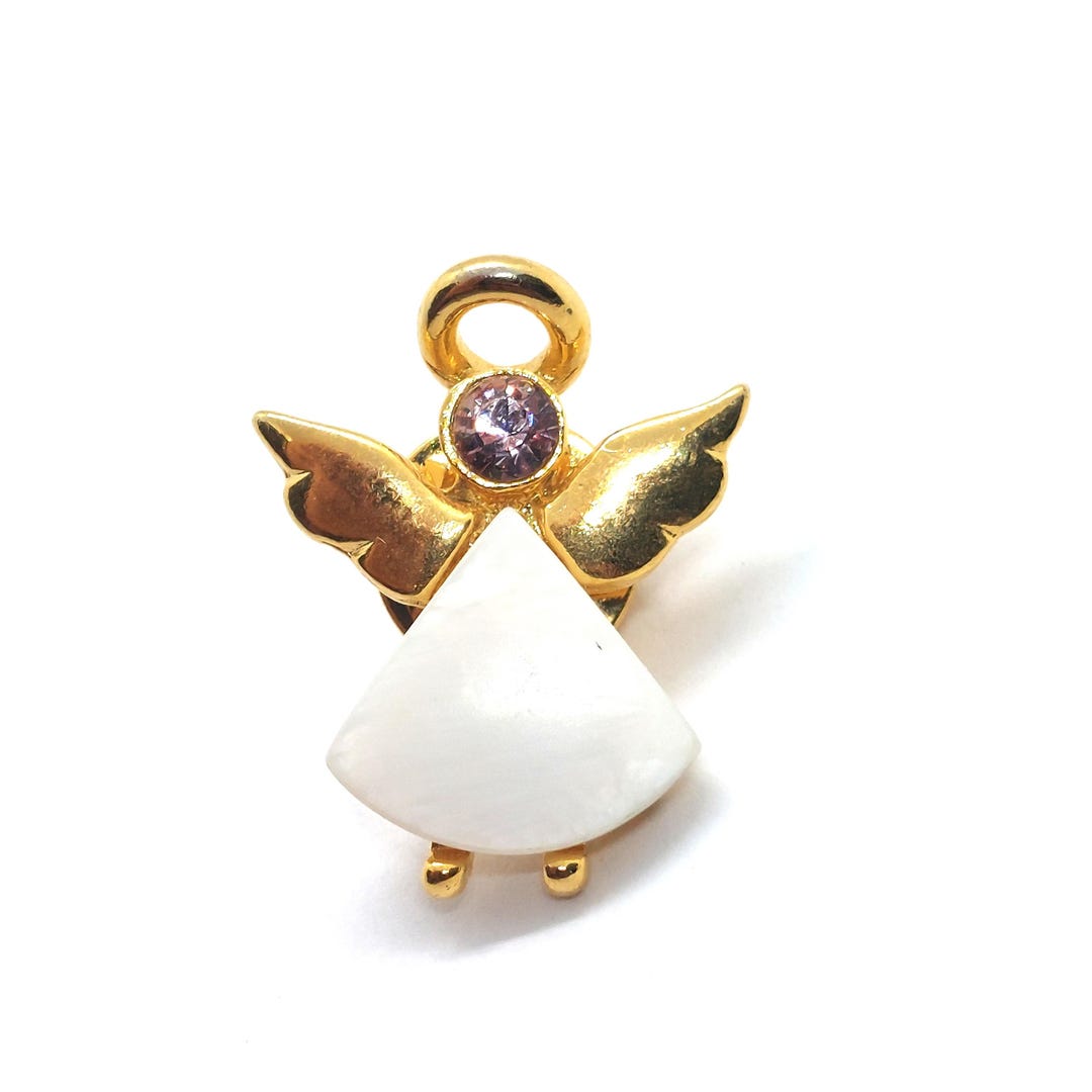 Gold Angel Lapel Pin With Pink Gem and White Dress Guardian Angel - Etsy