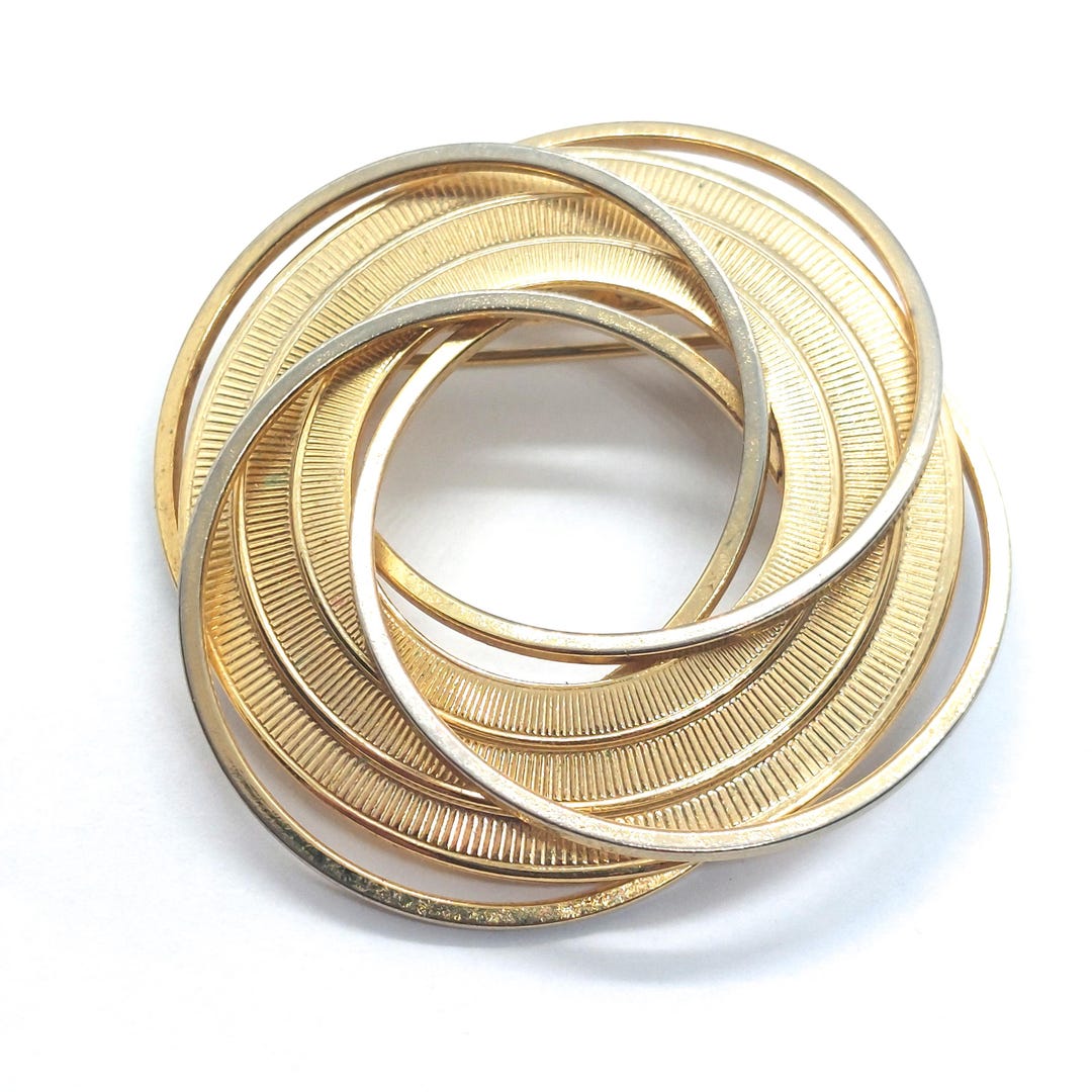 Interlocking Circles Modern Lapel Pin Gold Tone Textured Geometric ...