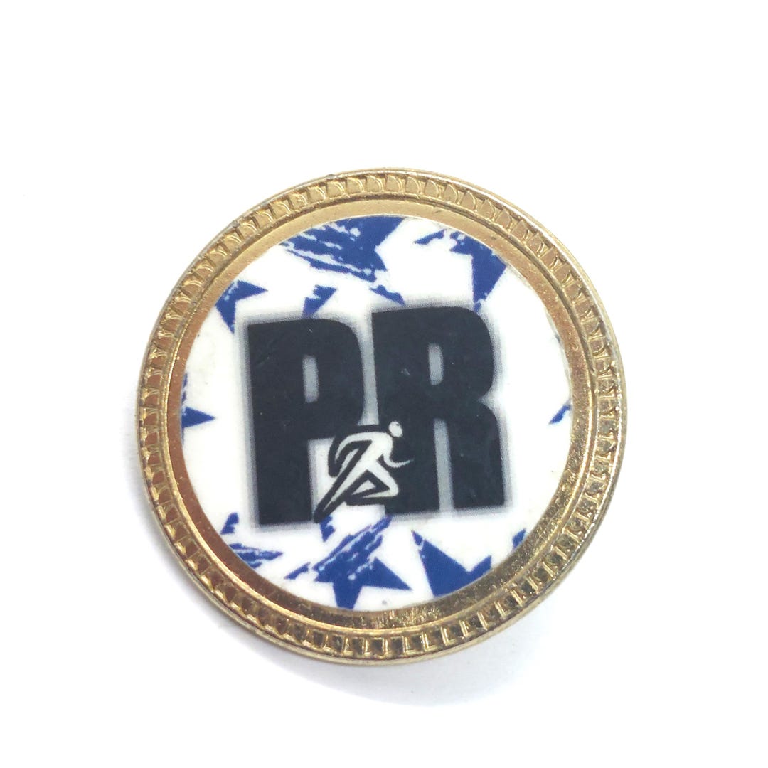 Pr Manager Pin Rare PR Running Lapel Pin Blue Stars Background Athletic Theme ...