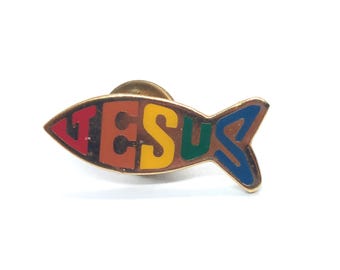 Jesus Fish Pin Lapel Enamel Collectible Christian Religious Ichthys Vintage