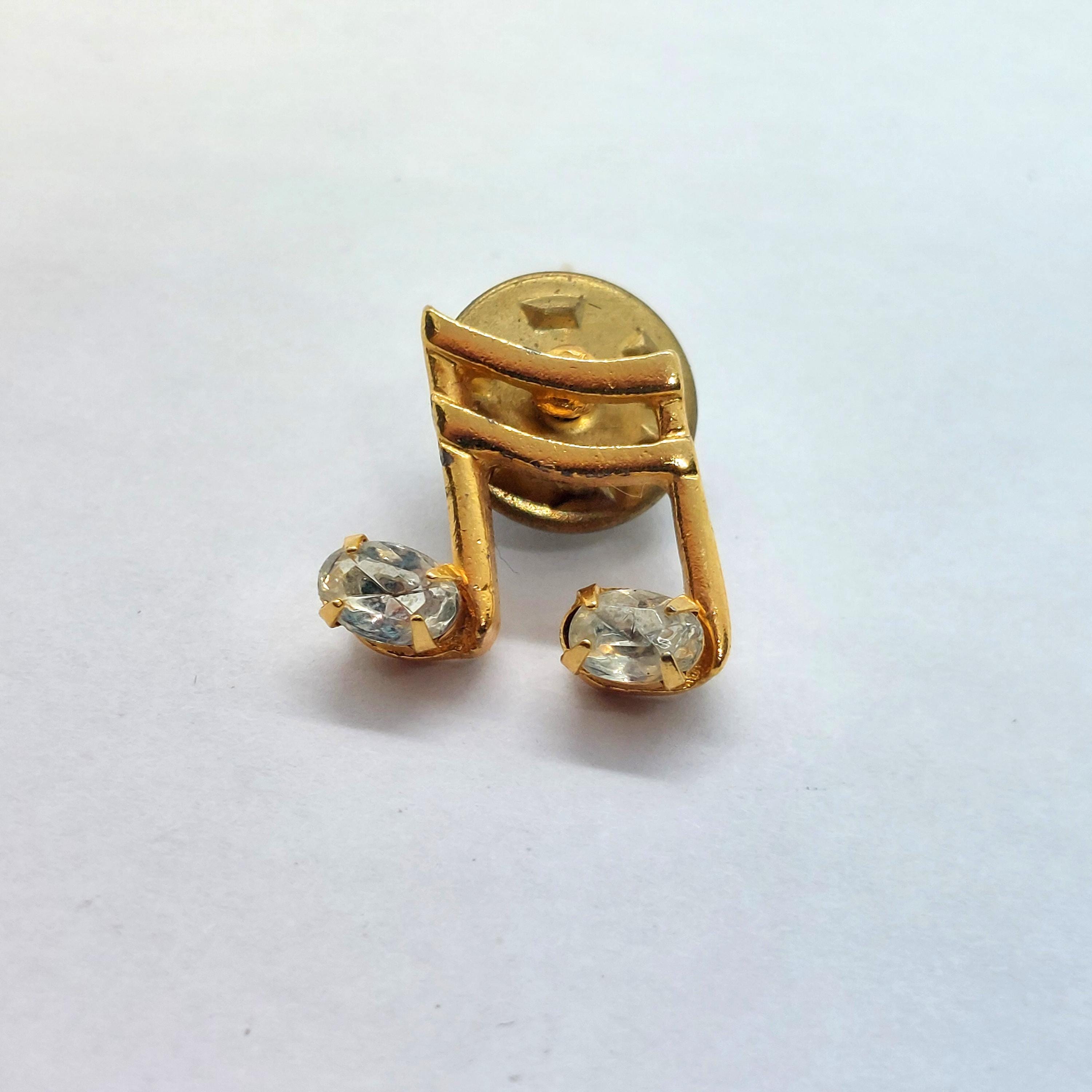 Vintage Double Music Note Lapel Pin Rhinestone Eighth Notes Musician ...