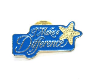 I Make a Difference Pin Yellow Starfish  Blue Lapel Enamel Collectible Vintage