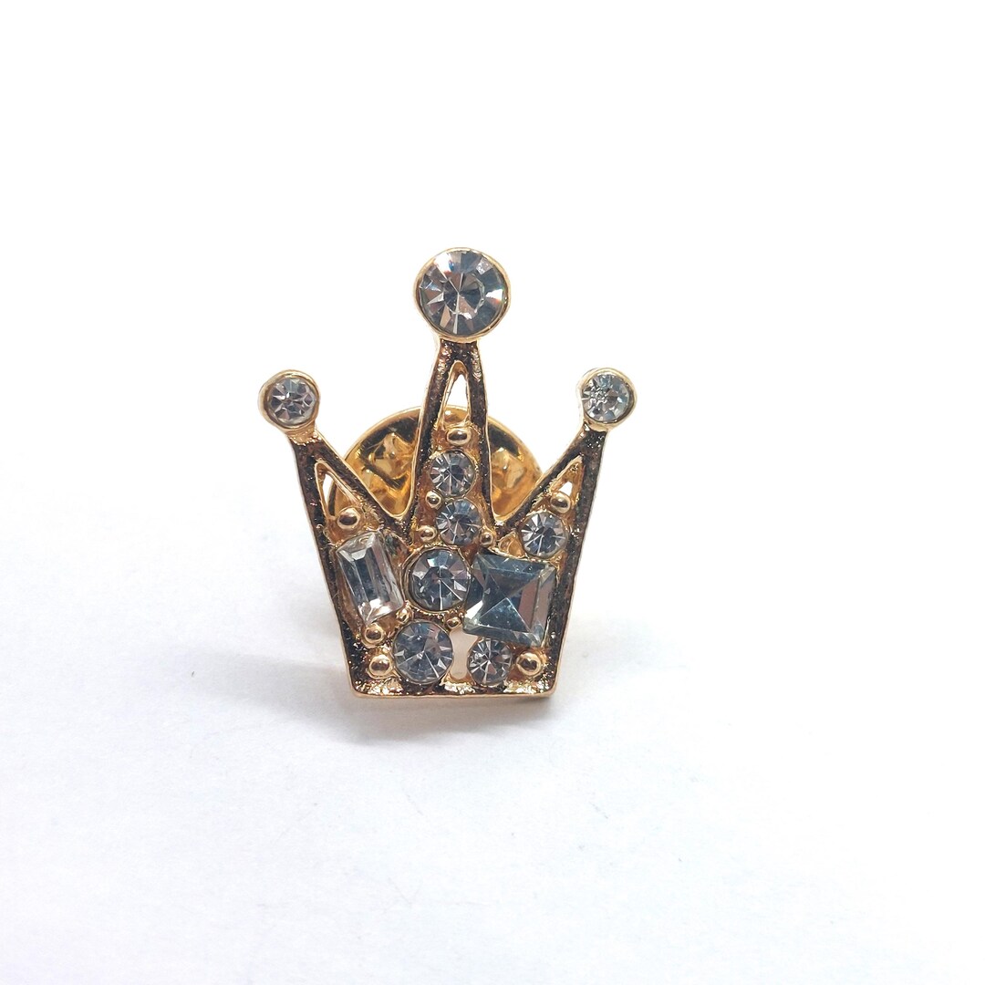 Rhinestone Crown Princess Lapel Pin Gold Tone Crystal Sparkle Royalty ...