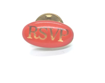Antwortkarte Pin Orange Gold Ton Oval Revers Emaille Sammlerstück